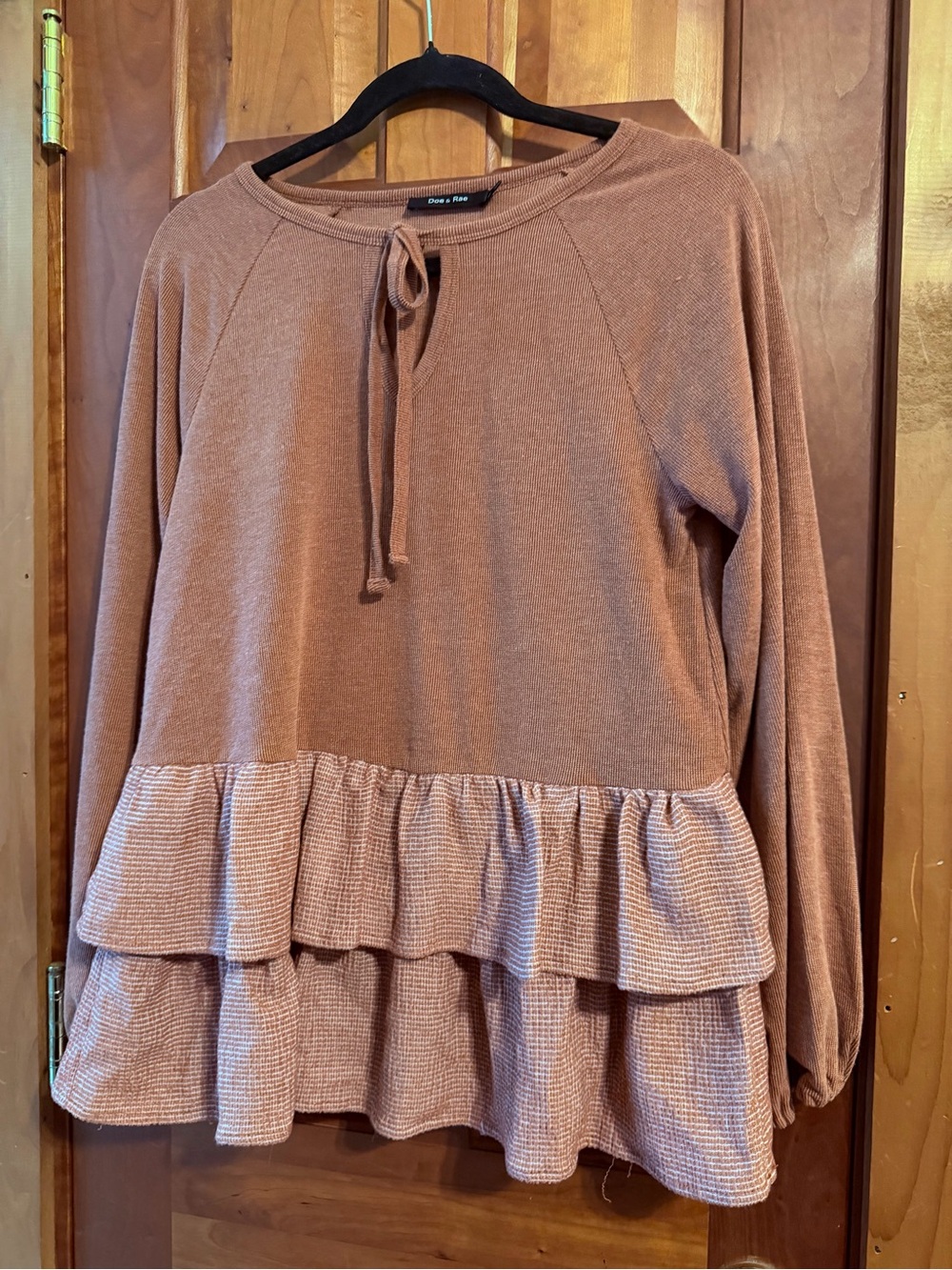 Doe & Rae Rust Tiered Ruffle Long-Sleeve Top - Picture 2 of 6